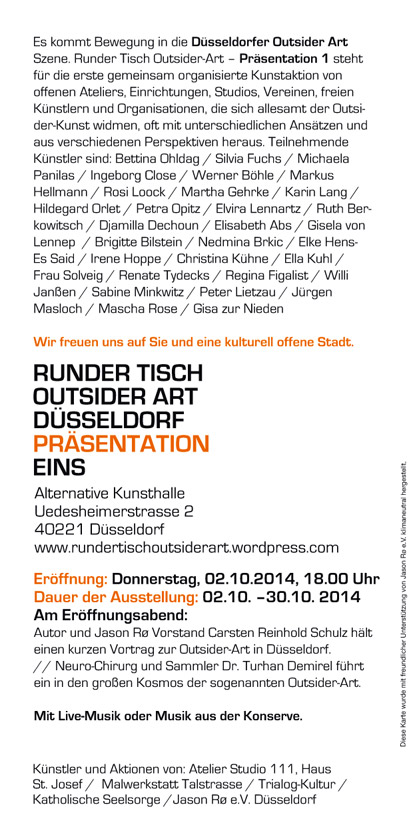 Einladung zur ersten gemeinsamen Ausstellung von „Runder Tisch Outsider Art“